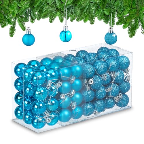 Relaxdays Christmas Baubles, Set of 96, Glittering, Matt and Sparkles, Plastic, Traditional Spheres, Decorations, Petrol