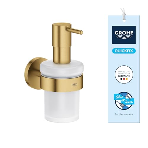 GROHE Start Soap Dispenser with Holder (Metal and Glass, Filling Quantity 160 ml, Concealed Fastening, Including Screws and Dowels), Gold Brushed Cool Sunrise, 41195GN0