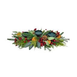 Christmas Table Decoration Pillar Candle Holder Centrepiece 26Inch Tealight Stand for Xmas Dinner Table with Foliage, Berry, Eucalyptus, Orange Slices, Rattan Balls - Festive Home Dining Mantel Decor