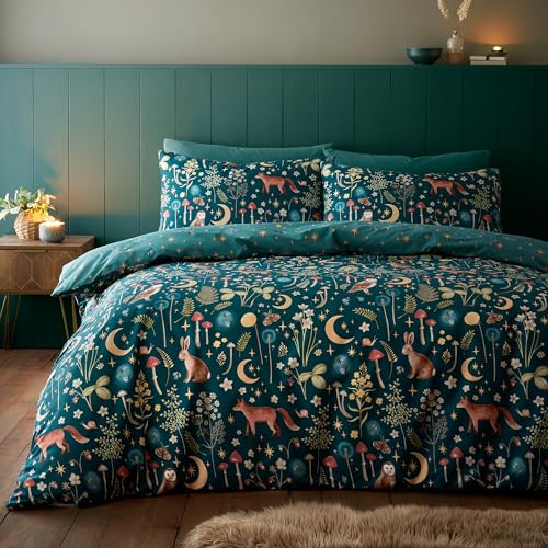 Catherine Lansfield Enchanted Twilight Reversible Single Duvet Cover Set with Pillowcase Forest Green
