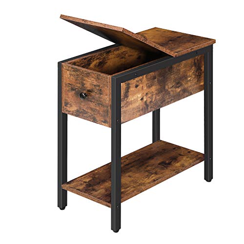 HOOBRO Narrow Side Table, Slim Bedside Table for Small Spaces, Flip Top End Table, Couch Arm Chair Side Table with Storage Shelf, Lamp Laptop Table for Sofa, Nightstand, Rustic Brown EBF348BZ01