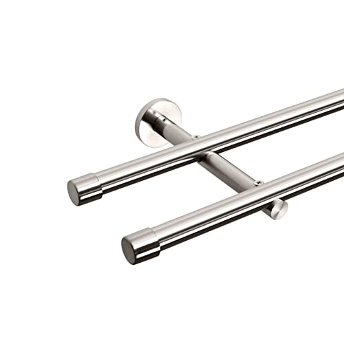 Meerveil 160 cm Double Track Curtain Pole, Metal Pole Diameter 20 mm, Stainless Steel, Curtain Pole Wall Mounting for Bedroom, Dining Room, Living Room or Kitchen, Drilling, Not Extendable