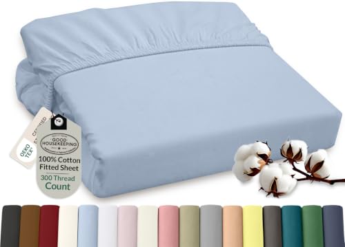 ROYALE LINENS 300 Thread Count 100% Long Staple Combed Cotton Fitted Sheet California King - Super Soft Deep Pocket Bottom Sheet - Fitted Sheets Only - Elastic Sheets (Cal King, Lake Blue)