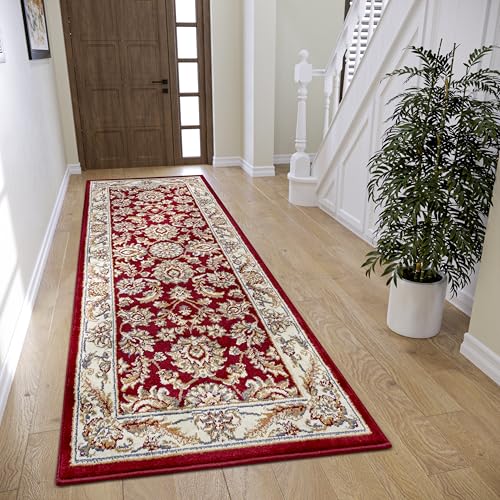 HANSE Home Reni Oriental Rug - Oriental Runner Classic Tightly Woven with Ornaments and Floral Motifs Soft Short Pile for Bedroom, Dining Room, Living Room, Hallway - Red Cream, 80 x 240 cm