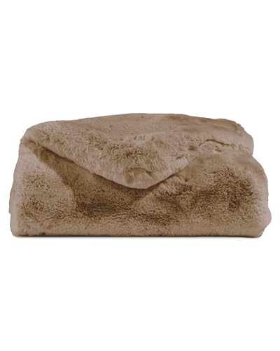 "Cozy Earth Cuddle Blanket - Faux Fur Ultra-Soft Luxury Throw Blanket - Thick & Cozy Oversized Design for Lounging or Sharing - Machine Washable - Throw 60"" x 50"" Walnut"