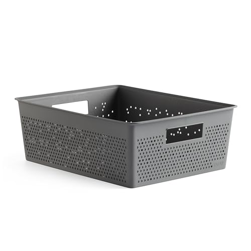 TATAY Plastic Storage Basket 12L Bohol - Organiser Box - Optimal Ventilation - Stackable Modular System - Integrated Handles - BPA-Free Recycled Plastic - 30x39x13.5 cm, Grey