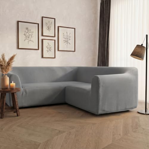 Italian Bed Linen Dahlia Corner Sofa Cover, 92% polyester + 8% elastometer, Light Grey