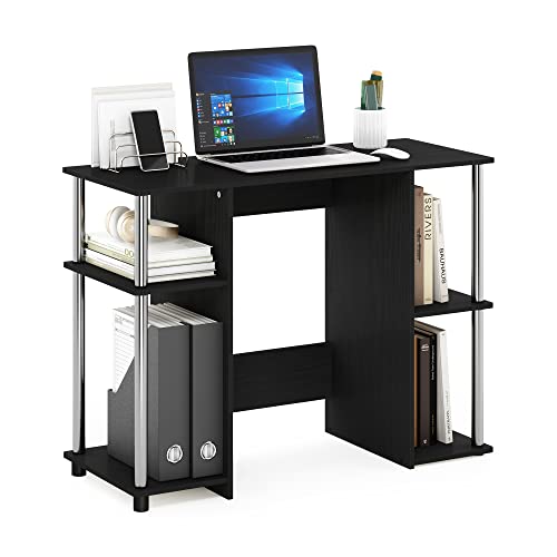 Furinno Computer Study Desk, Engineered Wood, Americano/Stainless Steel, 39.5 (D) x 97.51 (W) x 72.59 (H) cm
