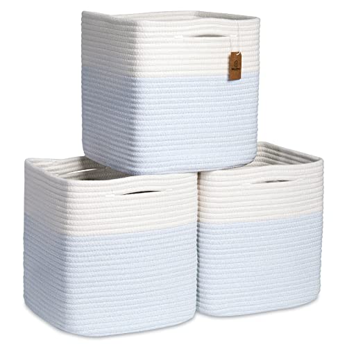 NaturalCozy Storage Cubes 11 Inch Cotton Rope Woven Baskets for Organizing, 3-Pack - Cube Storage Bin - Square Storage Baskets for Shelves Organizer, Classroom, Kids Toy Bins, Closet, Baby Nursery