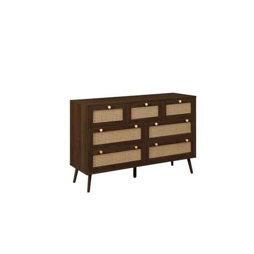 Birlea Croxley 7 Drawer Rattan Chest Walnut