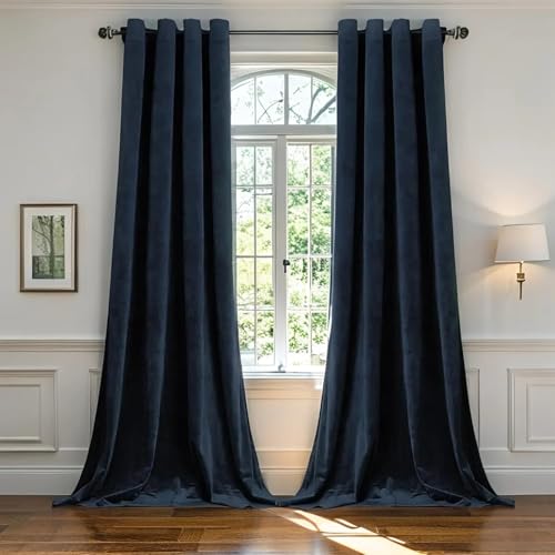 SMILETIME Navy Blue 84 in Long Velvet Curtains with Grommet, Super Soft Privacy Noise Reducing Light-Filtering Velvet Drapes for Living Room Bedroom, 2 Panels, 52 x 84 inches