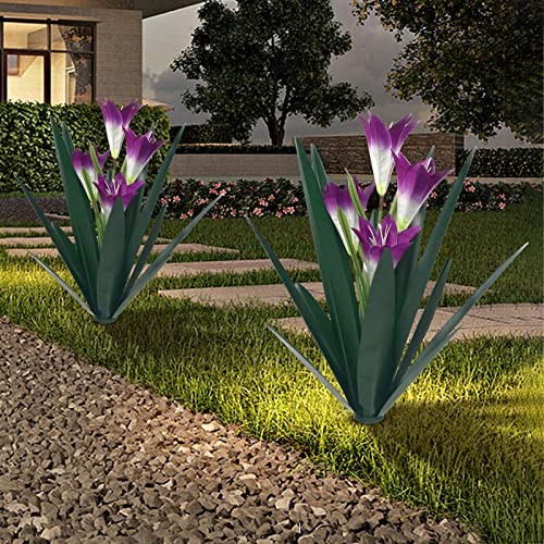 Homight Metal Agave Plant Outdoor Decoration Outdoor Garden Decoration Lily Mexican Yard Art Plant Garden Agave Lily Decorative Garden Gift??? (2 Big Purple Lilies)