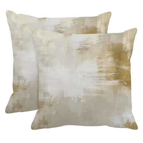 Britimes Throw Pillow Covers Modern Home Art Decor, 20 x 20 Inches Set of 2 Abstract Oil Painting Pillowcases for Bedroom, Living Room, Cushion Couch Sofa, Abstract White Grey Light Yellow