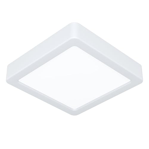 Eglo LED Ceiling Light Fitting Fueva 6, Square Ceiling lamp, Flush Light Fixture, White Plastic, Ceiling Lighting Warm White-Cold White, 15x15 cm