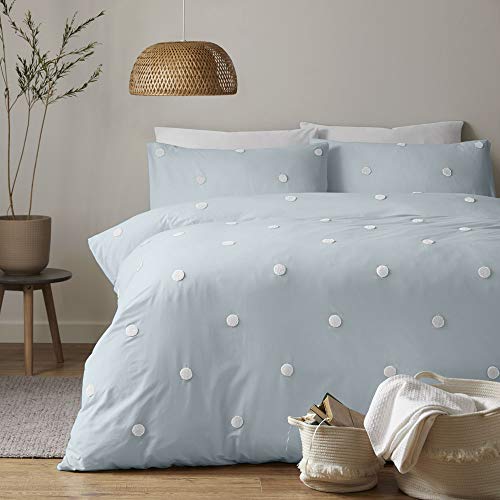 Appletree Signature Dot Garden 100% Cotton Tufted Duvet Cover Set, Duck Egg/White, Single