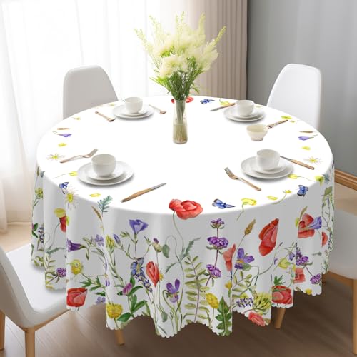 Eikione Outdoor Round Tablecloths 60Inch, Summer Flower Table Cloth Cover - Waterproof and Wrinkle-Free, Indoor and Outdoor Scratch-Resistant Tablecloths Decor for Home Kitchen Dining Party