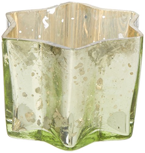 Insideretail Star Tea Light Holders with Distressed Foil, Glass, Light Green, 7 x 4.5 cm, Set of 6