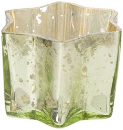 Insideretail Star Tea Light Holders with Distressed Foil, Glass, Light Green, 7 x 4.5 cm, Set of 6