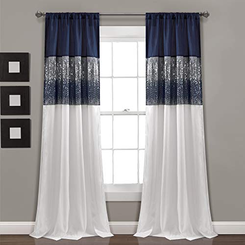 "Lush Decor Night Sky Panel for Living, Bedroom, Dining Room (Single Curtain), 84"" x 42"" Navy and White"