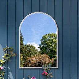 "MirrorOutlet The Arcus - White Metal Framed Modern Arched Garden Wall Mirror 39"" X 27"" (100CM X 70CM) Black. 2cm Wide Frame and 3cm Deep."