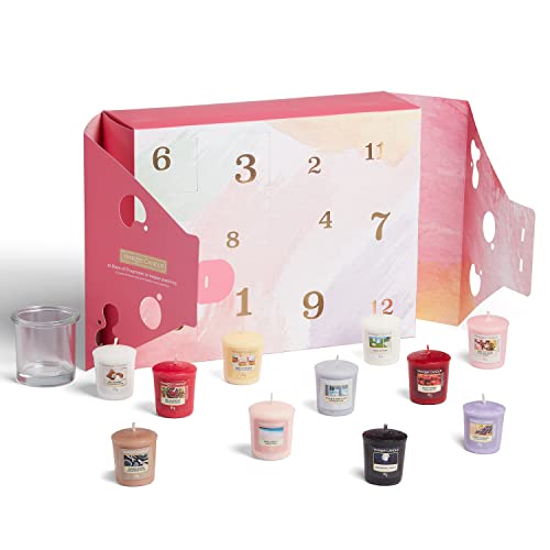 Yankee Candle Gift Set - 12 Days of Positivity - 12 Scented Votive Candles & Votive Holder in Gift Box - Art in The Park Collection