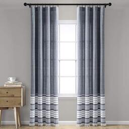 "Lush Decor, Navy Nantucket Yarn Dyed Cotton Tassel Fringe Window Curtain Panel Pair, 84"" x 40"""