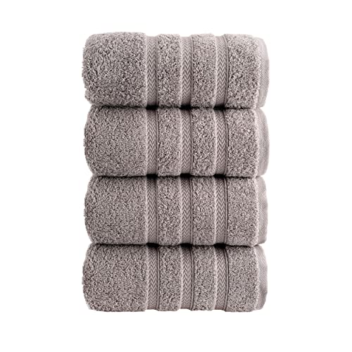 HALLEY Turkish 4 Pack Premium Hand Towels (4 Pieces) 650 GSM Highly Absorbent Super Soft 100% Cotton - 4 Hand Towels (Gray)