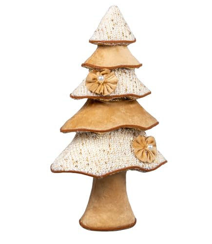 SHATCHI 32cm Christmas Tree Figure White/Gold Christmas Tabletop Centrepiece Showpieces Home Art & Craft Xmas Party Window Décor