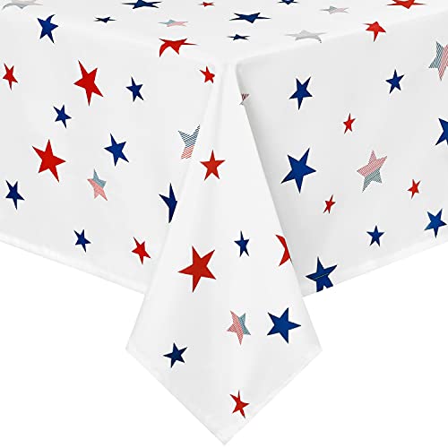 DWCN Independence Day Patriotic Tablecloth Rectangle - Waterproof Spillproof Stain Resistant Star Patterned Washable Table Cloth for July 4th Holiday Picnic Party, 60 x 102 Inch