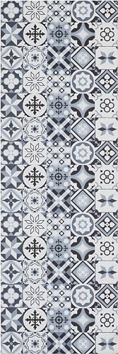 andiamo Runner Hallway Rug Kitchen, Washable, Non-Slip, PVC, Tested for Harmful Substances, Tiles & Ornaments, Oriental Kitchen Runner, Colour: Grey, Size: 50 x 150 cm
