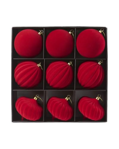 WeRChristmas Set of 25 Red Velvet Christmas Baubles, 6cm & 8cm