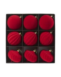 WeRChristmas Set of 25 Red Velvet Christmas Baubles, 6cm & 8cm