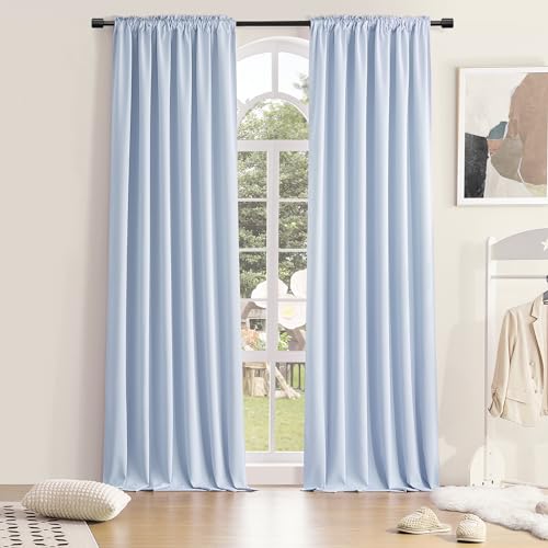 DONREN Extra Long 96 inches Length Curtains for Patio Door - Light Blue Room Darkening Thermal Insulated Curtain Panels (2 Pieces,52 inches Wide)