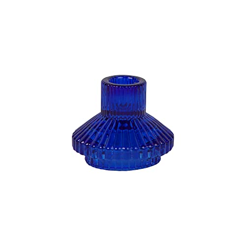 Talking Tables Blue Glass Candlestick Holder - Small Ribbed Candle Stand For Dinner Candles, Christmas Table Decorations, Home Décor, Accessories, or Party, FOREST-HOLD-SML-BLU, Cobalt Blue