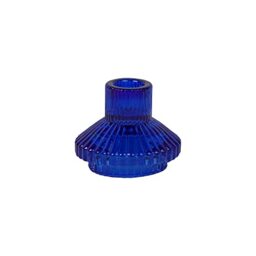 Talking Tables Blue Glass Candle Holder – Ribbed Candlestick for Dinner Candles and Tealights - Candle Holder Centrepiece for Party or Christmas, Table Décor, Gift Idea – Cobalt Blue – Height 6.5cm