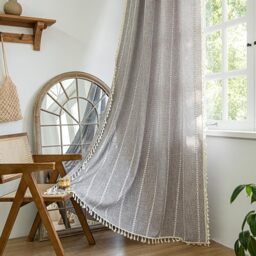 "Sutuo Home Brown Boho Curtains 84 inch for Bedroom, Semi Blackout Linen Farmhouse Shabby Chic Tassels Window Treatment Bohemian Embroidery Drape for Halloween Decor, Rod Pocket 1 Panel 52"" W x 84"" L"