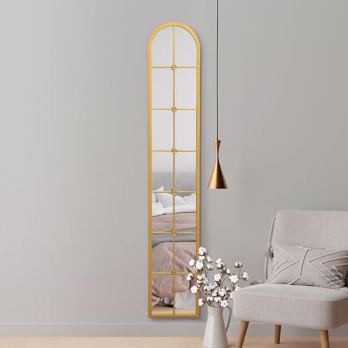 "MirrorOutlet The Arcus - Gold Framed Modern Full Length Arched Leaner Wall Mirror 67"" X 12"" (170CM X 30CM) Silver Mirror Glass with Black All weather Backing"