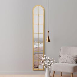 "MirrorOutlet The Arcus - Gold Framed Modern Full Length Arched Leaner Wall Mirror 67"" X 12"" (170CM X 30CM) Silver Mirror Glass with Black All weather Backing"