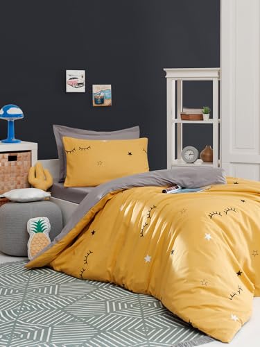 Nuit Des Rêves Single XL Quilt Cover Set (155 x 200 cm), Yellow, 65% Cotton/35% Polyester, Machine Washable, 120 Thread Count, Button & Envelope Closure, Cosy & Stylish Bedding