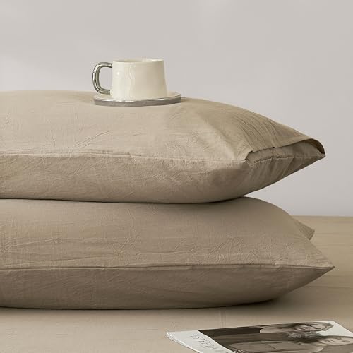 JELLYMONI Pillowcases Standard Set of 2 Washed Cotton Envelope Pillow Covers Linen-Like Texture,Dusty Khaki 20??26in Bed Pillow Cases Soft Breathable (Pillows are not Included)
