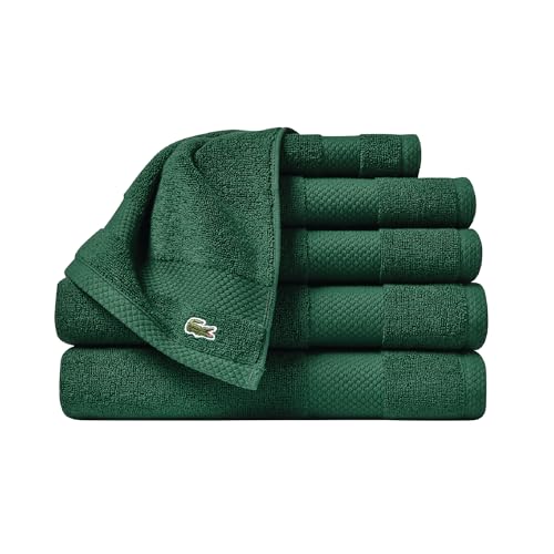 Lacoste Heritage Supima Cotton 6-Piece Towel Set, 2 Bath Towels, 2 Hand Towels, 2 Washcloths, Eden – Highly Absorbent & Quick Drying, Bathroom Essential, Machine Washable