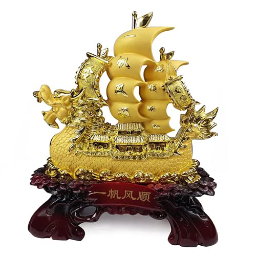 XIYUAN Sailing Ship Statue Feng Shui Decoration of Wealth and Prosperity??? Feng Shui Gilded Dragon-Head Sailboat-Decorative Gold Wealth Sailing Boat D??cor for Office and Home