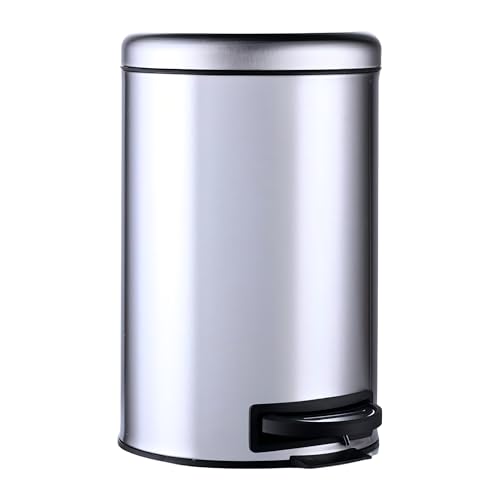 Relaxdays Pedal Bin 12L with Removable Inner Bucket, Foot Pedal, Steel, Silver, 39x25.5x33 cm