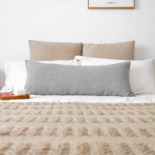 JoraLion 14x36 Neutral Textured Boucle Throw Pillow Cover, Light Grey Lumbar Pillow Cover Cozy Soft Cushion Case for Couch Sofa Bed Living Room Home Decor, Pack of 1 (Cover Only)
