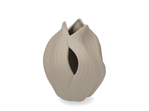 H&H Beige Porcelain Arborea Single Flower Vase - Elegant Round Shaped Shape - Size 10.5x13cm - Modern Design for Home and Table Decoration