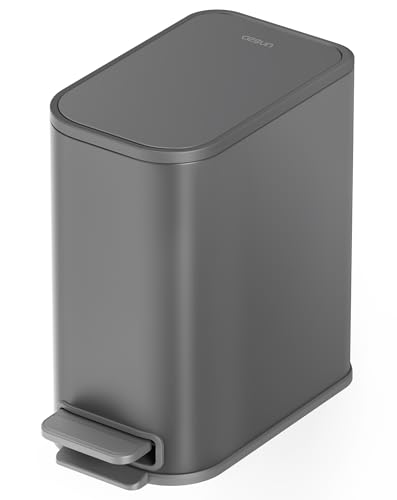 Cesun Small Bathroom Trash Can with Lid Soft Close, Step Pedal, 5 Liter / 1.3 Gallon Stainless Steel Garbage Can with Removable Inner Bucket, Waste Basket for Bathroom, Bedroom (Gray)
