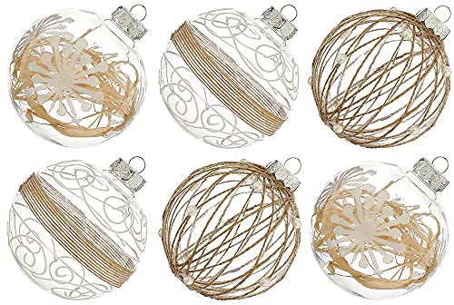XmasExp Christmas Ball Ornaments Set, Farmhouse Shatterproof Christmastree Decorations,6ct Large Plastic Hanging Ornaments,100mm/4,Neutral