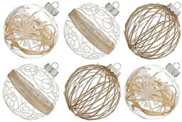 XmasExp Christmas Ball Ornaments Set, Farmhouse Shatterproof Christmastree Decorations,6ct Large Plastic Hanging Ornaments,100mm/4,Neutral