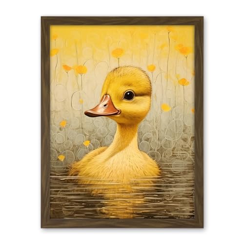 Artery8 Yellow Duckling Kids Bedroom Baby Nursery Calm Elegant Artwork Framed Wall Art Print 18X24 Inch