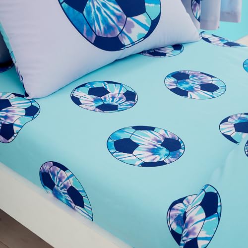 Catherine Lansfield Kids Tie Dye Football Single Fitted Sheet Blue